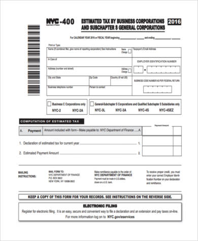 business estimated tax form