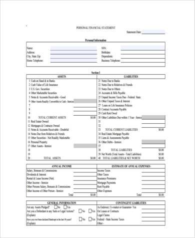 business financial statement blank form