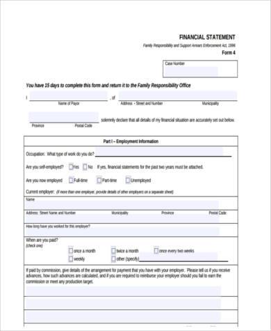 business financial statement form example