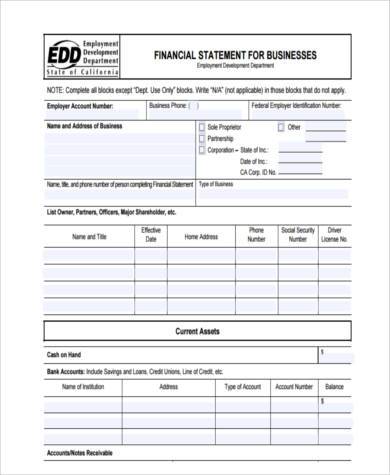 business financial statement form pdf