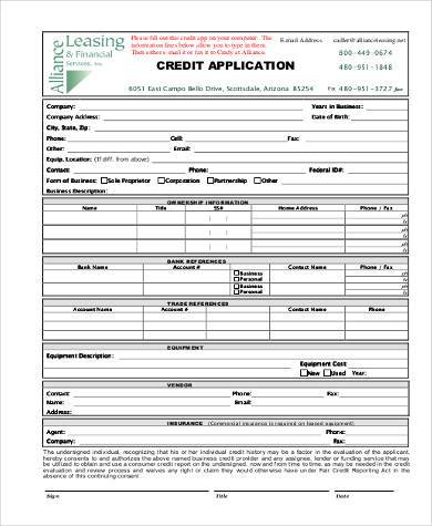 business lease credit application form