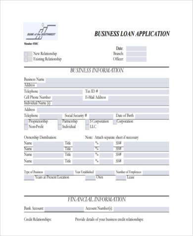 business loan application form