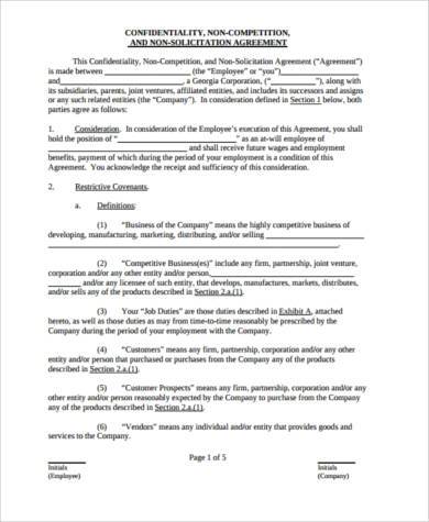 business non compete agreement form