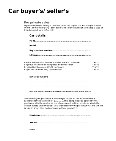 buy sell car agreement form