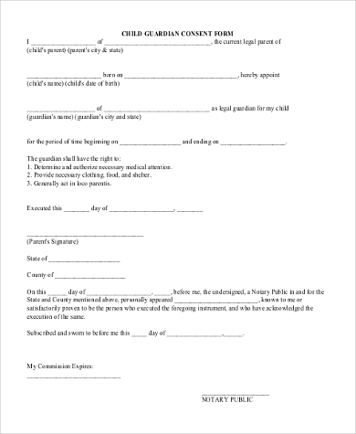 child guardian consent form