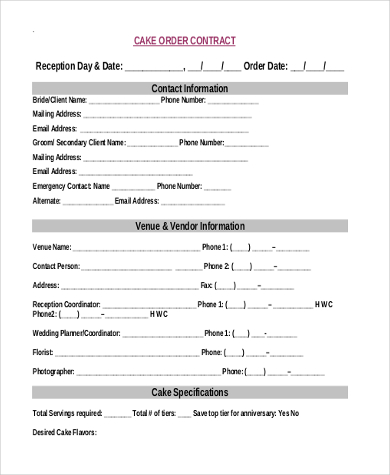 Cake Order Form Examples & Templates