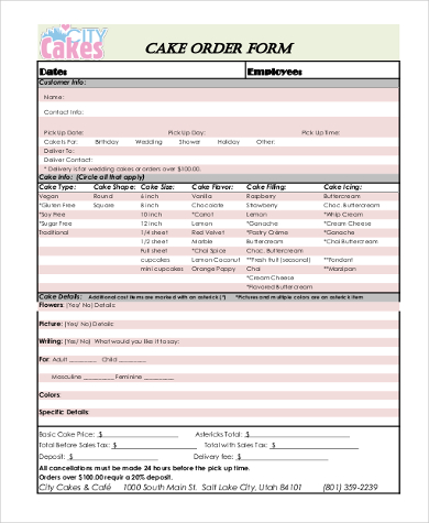 FREE 8  Sample Cake Order Forms in PDF MS Word Excel