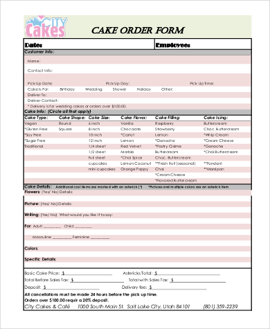 cake order form printable