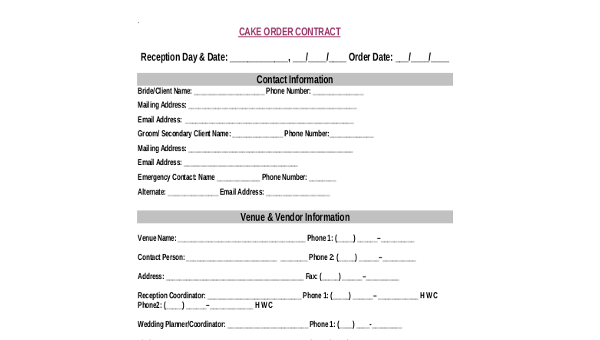 Free 8 Sample Cake Order Forms In Pdf Ms Word Excel