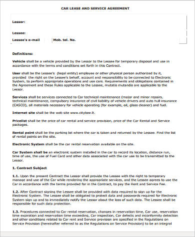 car lease contract form