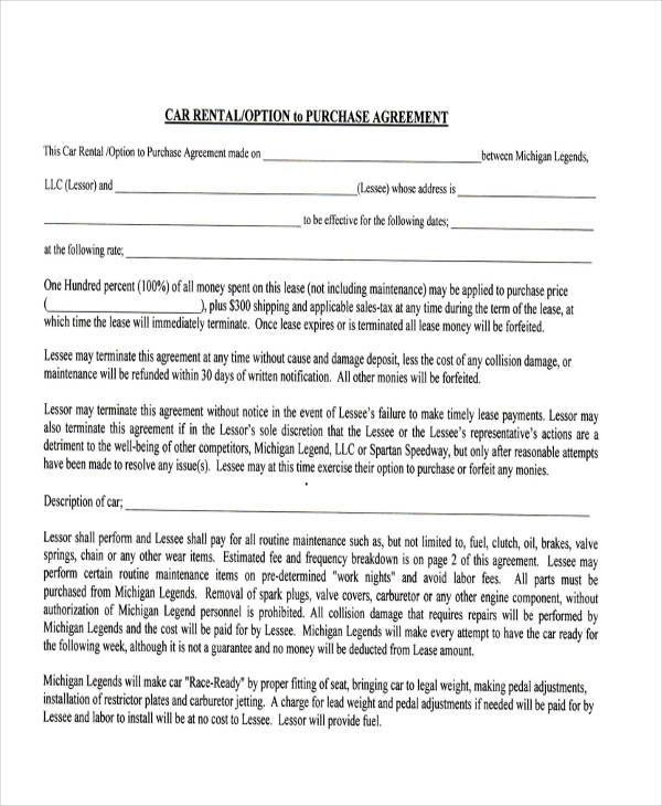 car lease purchase agreement