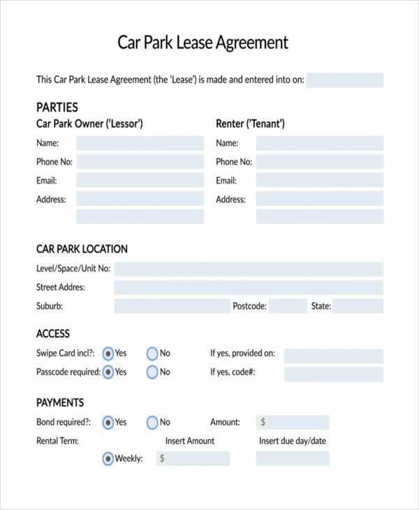 car park lease agreement example