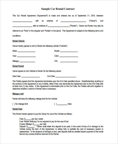 car rental contract form