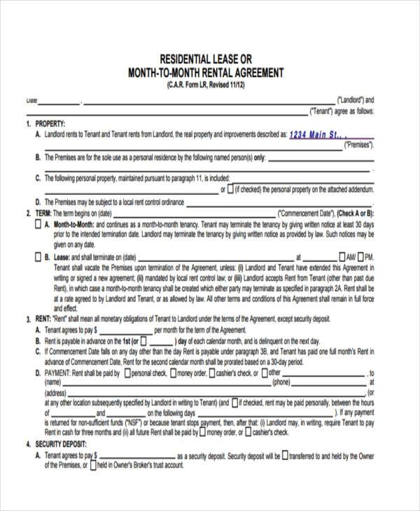 car residential lease agreement pdf