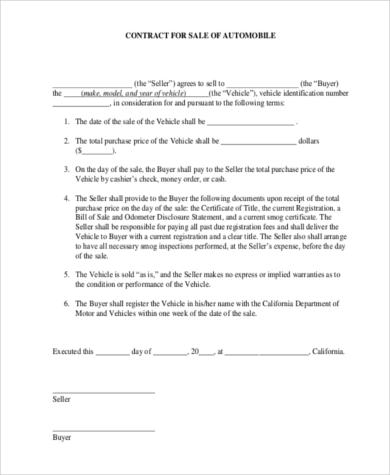 car sale agreement contract