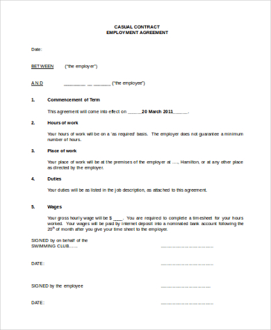 Casual employment contract template free download