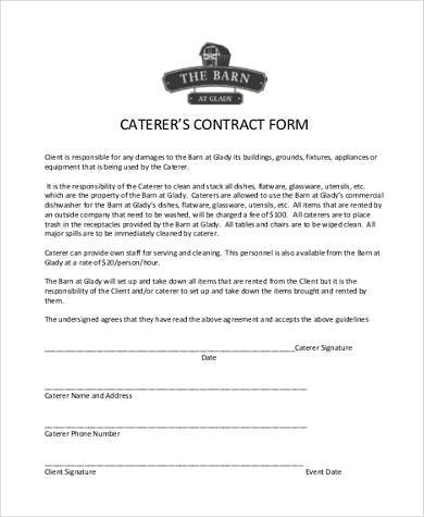 catering contract form example