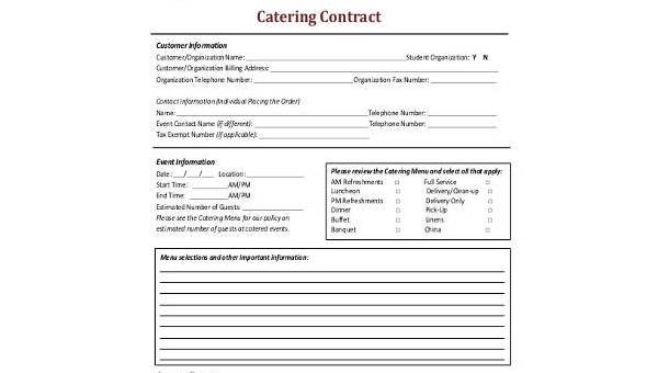 Free 7 Catering Contract Form Samples In Pdf Ms Word