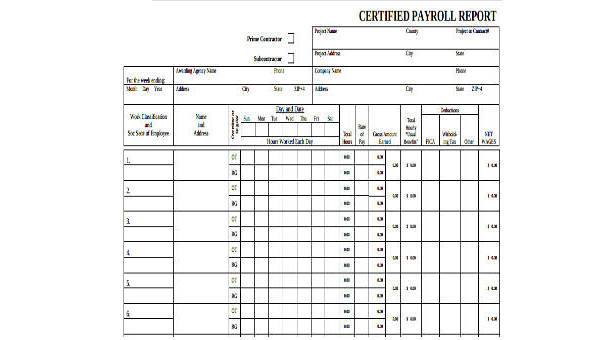 Free 9 Sample Certified Payroll Forms In Ms Word Pdf Excel