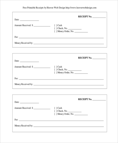 check receipt form sample