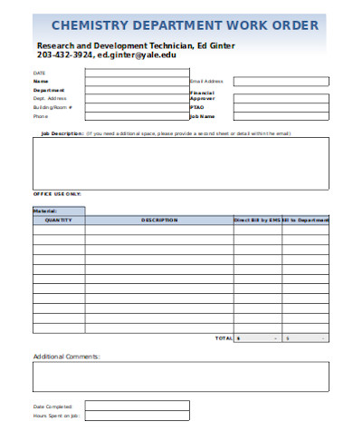 chemistry department work order form