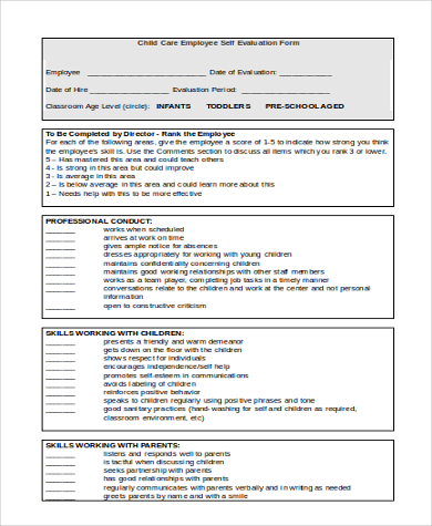 Child Care Evaluation Form Free Printable