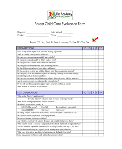child evaluation form examples