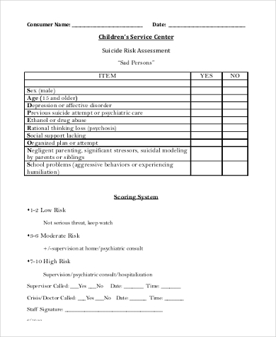 FREE 6+ Sample Suicide Risk Assessment Forms in MS Word | PDF