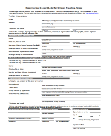 child travel consent form free