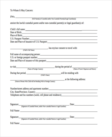 FREE 6 Sample Child Travel Consent Forms in PDF MS Word