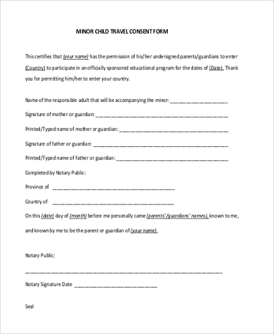 FREE 9 Sample Travel Consent Forms in PDF MS Word