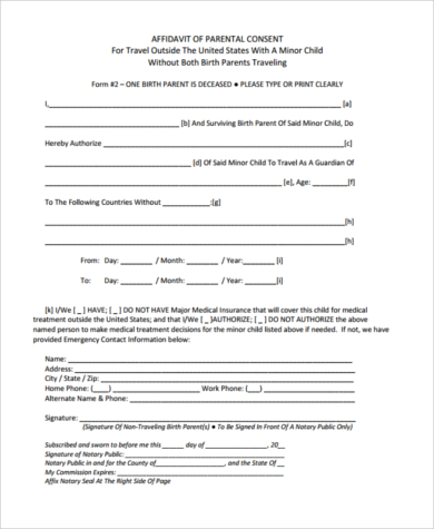 child travel parental consent form