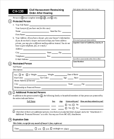 FREE 12+ Restraining Order Form Samples, PDF, MS Word, Google Docs