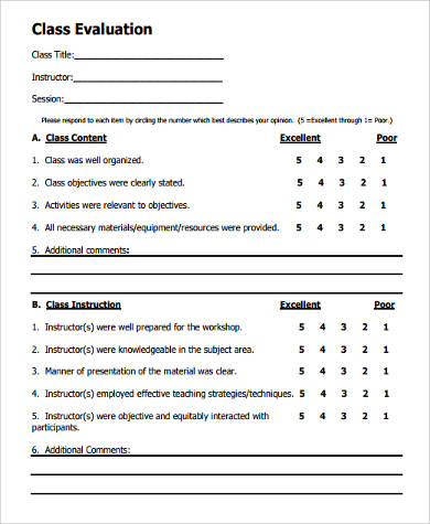 class evaluation form