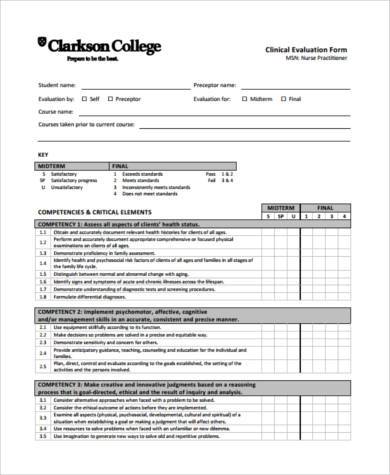 clinical nurse evaluation form