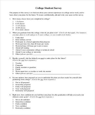 examples of questionnaires for students