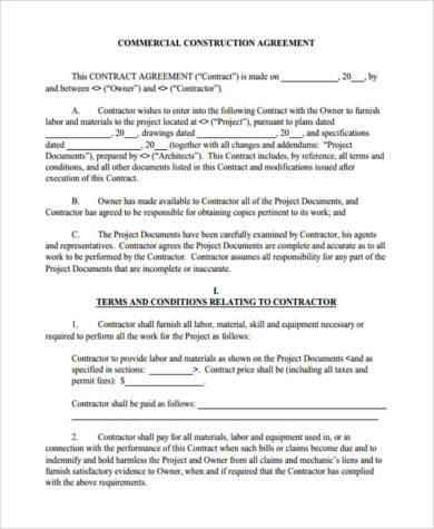 commercial construction agreement form