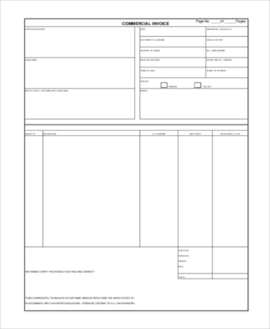 commercial invoice terms of sale