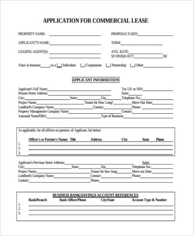 commercial lease agreement application