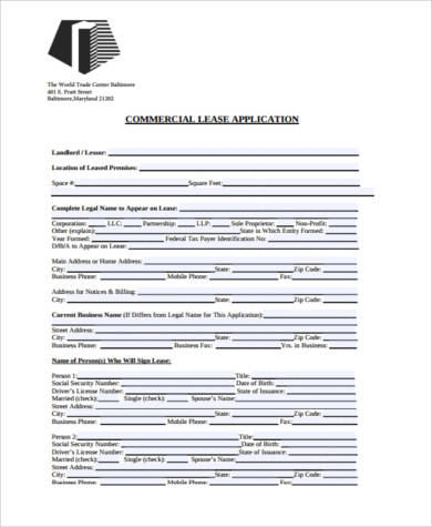 commercial real estate lease application form