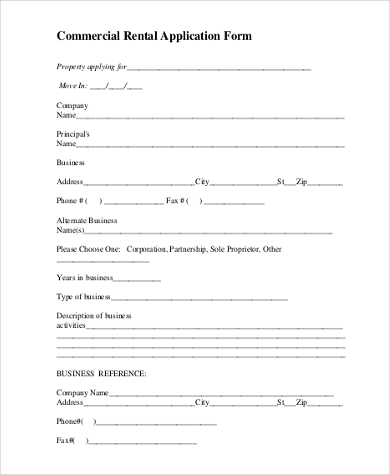 commercial rent application form