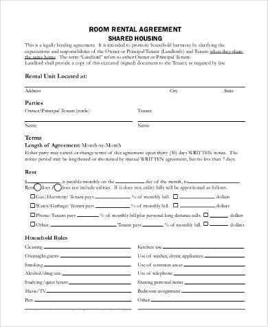 room rental agreement shared housing