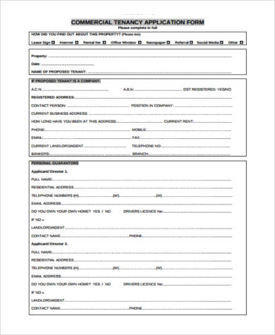 commercial tenant lease application form