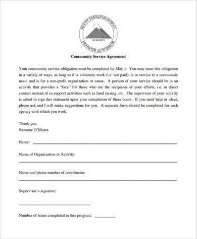 community service agreement form