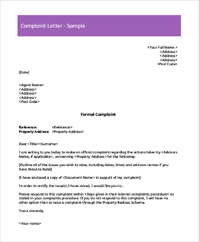 complaint letter format