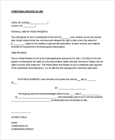 FREE 9+ Sample Conditional Release Forms in PDF | MS Word