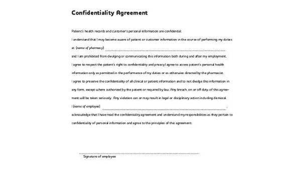 confidentiality agreement form samples