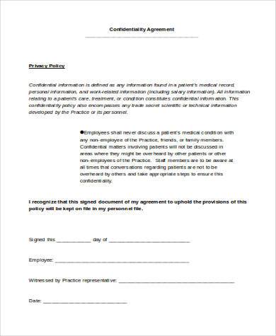 confidentiality agreement sample form in word