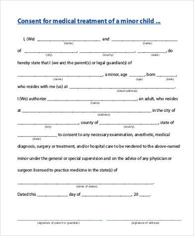 consent form for medical treatment for a child