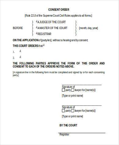 consent order standard form